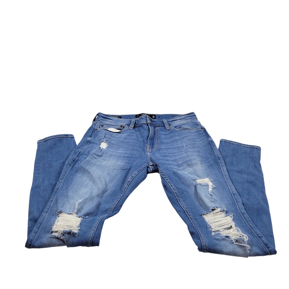 Hollister Super Skinny Jeans Mens 30x32 Blue Excellent Distressed Stretch 0574‎